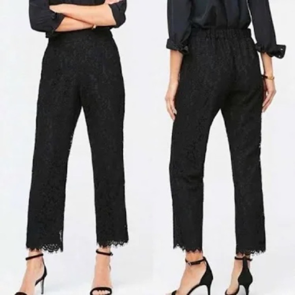 JCrew Lace Dress Pants pull on ankle cugsrette black